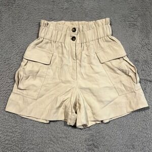 By Together High‎ Waist Cargo Shorts Women's S Khaki Beige Pockets Elastic Waist